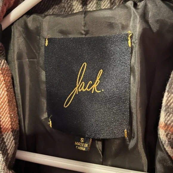 Jack BB Dakota coat jacket rust brown plaid hooded olive green womens S - Picture 8 of 8